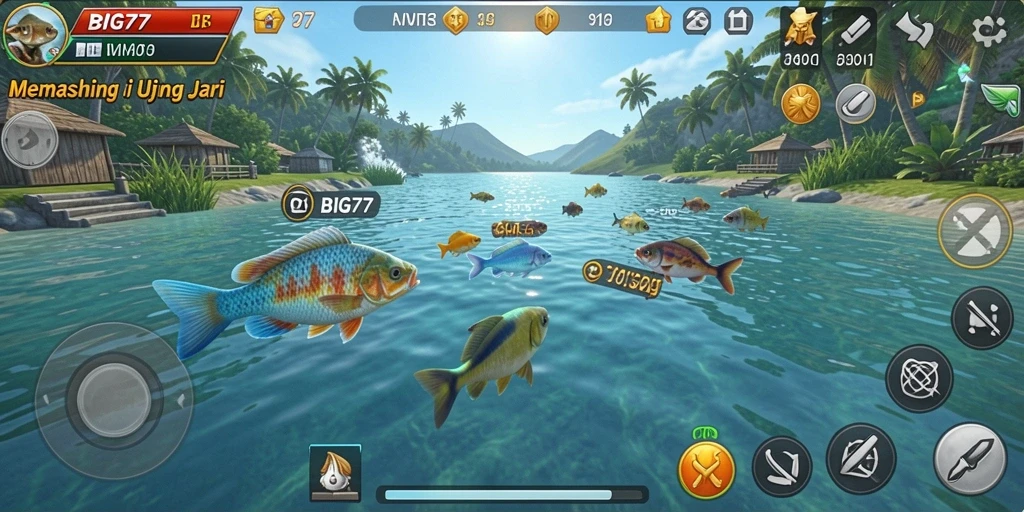 Tampilan gameplay BIG77 yang menarik saat menangkap ikan.