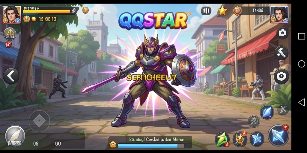 Tangkapan layar gameplay QQSTAR yang menampilkan pertempuran strategi.