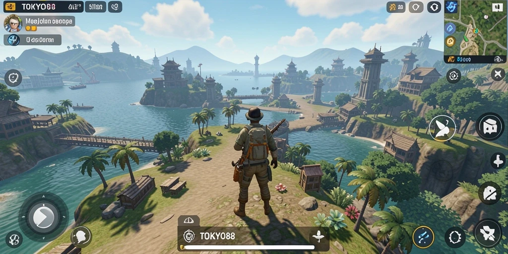 Screenshot gameplay TOKYO88 menampilkan eksplorasi dunia terbuka yang luas.